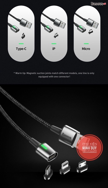 [Mã 2404EL10K giảm 10K đơn 20K] Cáp sạc từ tính Baseus Zinc Magnetic Cable Series 2 (Type C/ Micro/ Lightning)