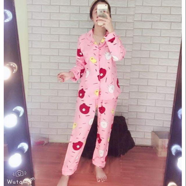 Pijama bộ ngủ kate quần dài áo dài 2 mẫu tự chụp