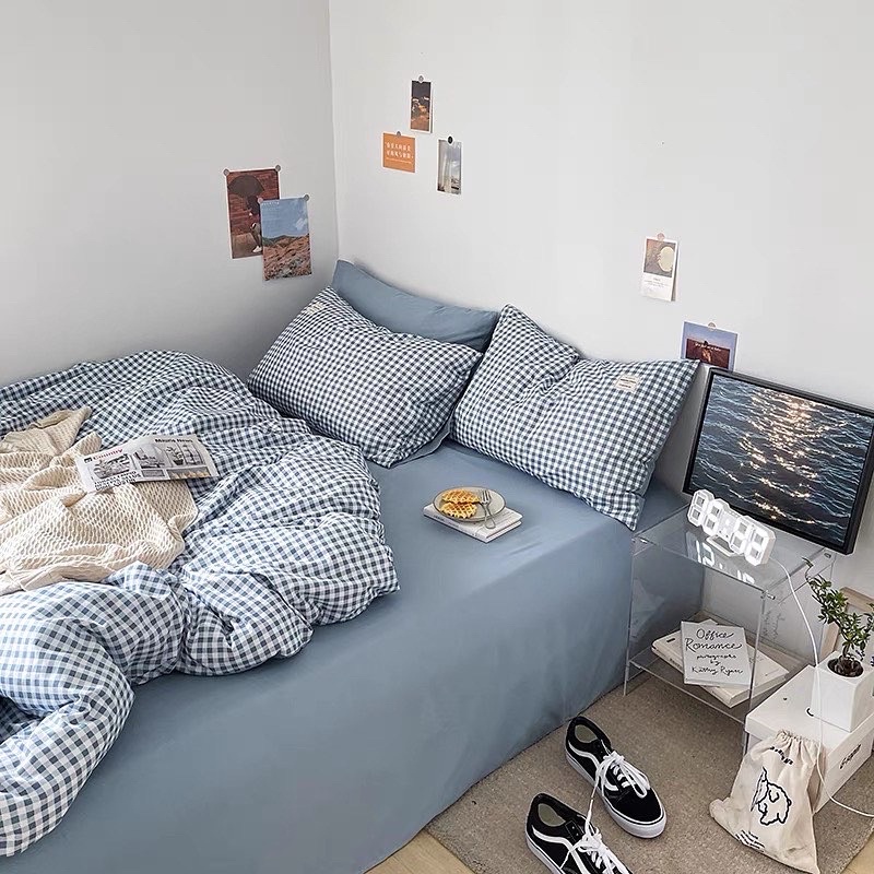 Bộ chăn ga giường TC kẻ Suhali Shop phong cách hàn quốc, set 4 món cotton tici free bo chun | BigBuy360 - bigbuy360.vn