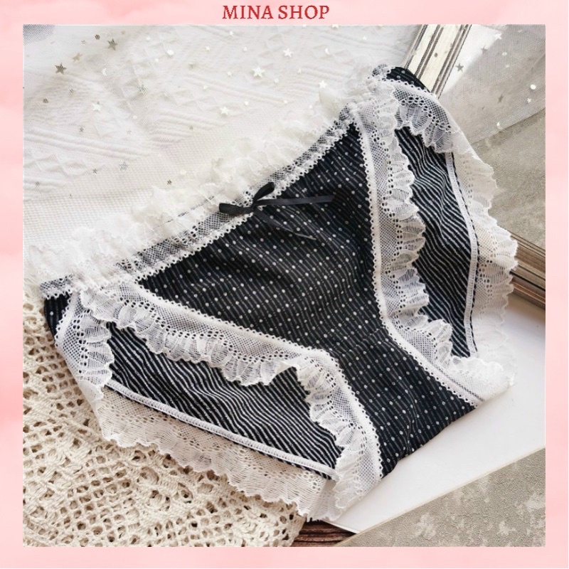 Quần Lót Nữ, Quần Chíp Nữ Viền Ren Họa Tiết Chấm Bi Sexy