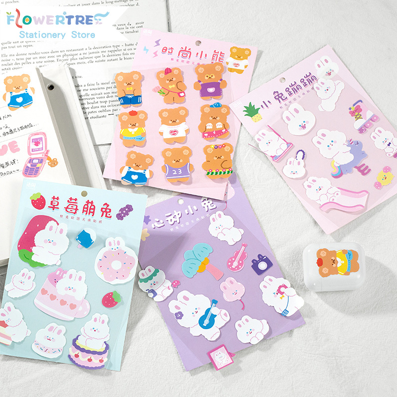 Miếng Dán Flowertree Sticker Hình Gấu Và Thỏ Xinh Xắn Dùng Trang Trí Nhật Ký