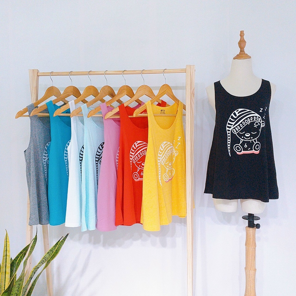 Áo ba lỗ nữ hình chú gấu siêu dễ thương cute hot hit hiện nay cotton đơn giản thoáng mát thoải mái tập gym giá rẻ