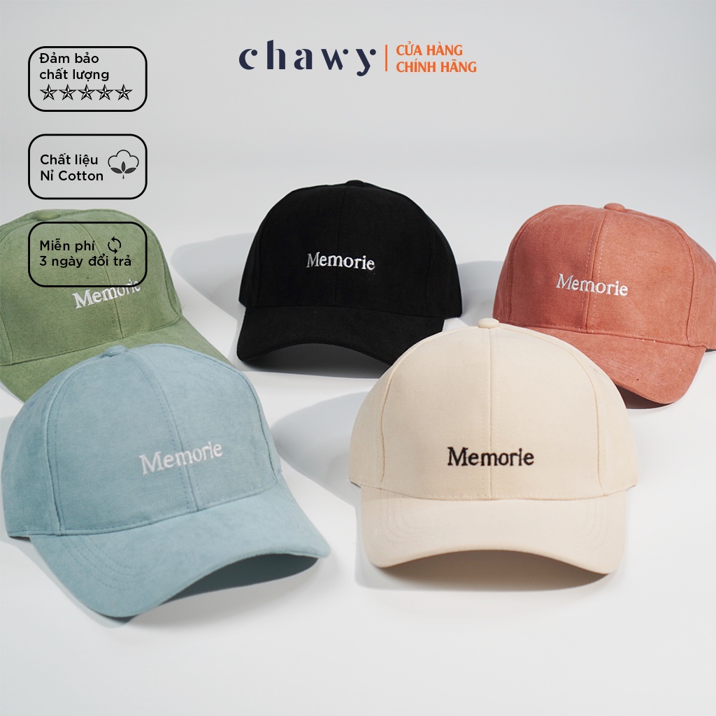 Mũ lưỡi trai nữ nam , Nón kết thêu chữ Memorie phong cách Ulzzang chất liệu nỉ gân cotton form unisex Chawystore - NK!1
