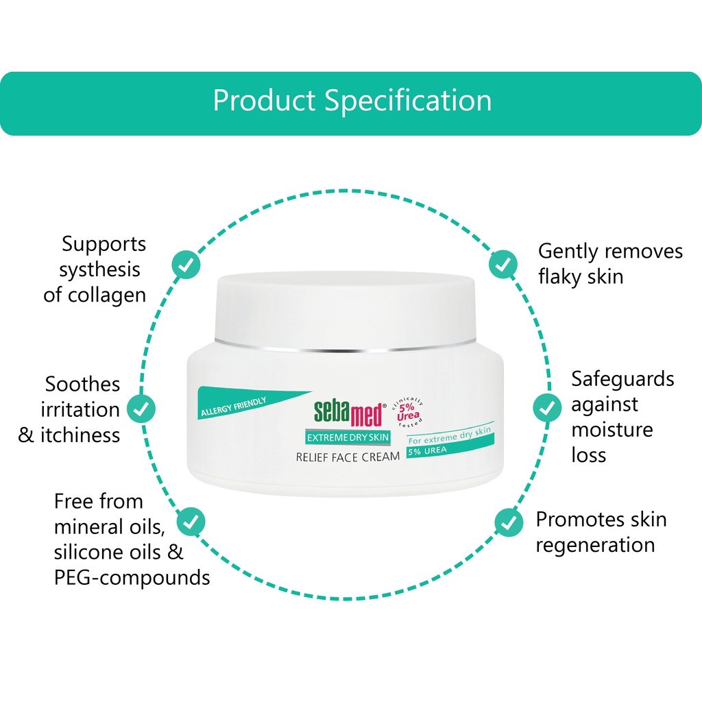 Kem dưỡng ẩm dành cho da khô, nhạy cảm Sebamed Extreme Dry Skin Relief Face Cream 5% Urea 50ml