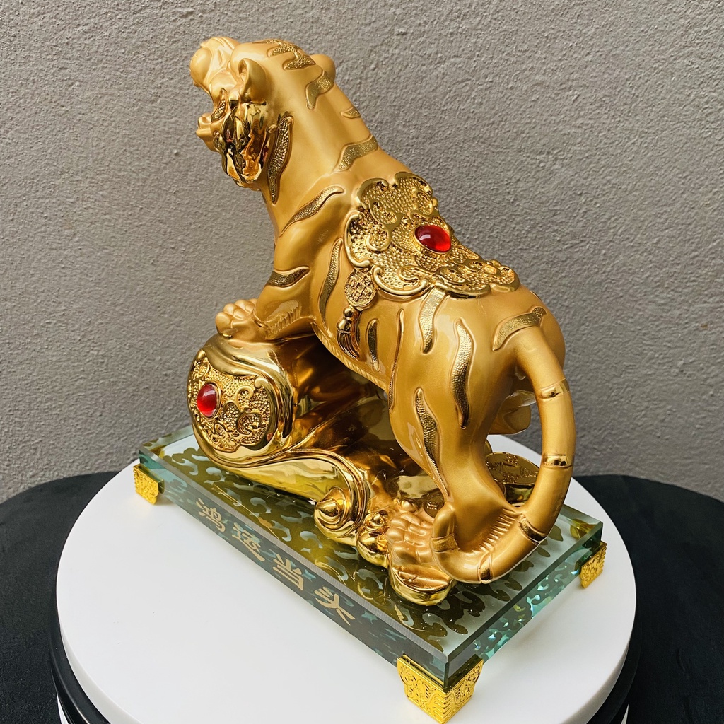 Hổ vàng lưng ngọc phước đáo chiêu tài lộc đế thuỷ tinh SIZE LỚN 01499