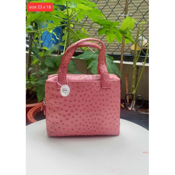 Túi da đà điểu xách tay màu hồng. Túi 2hand