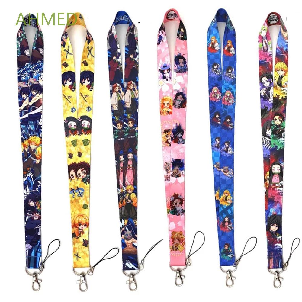 AHMED Creative Phone Straps Long Neck Strap Lanyard Portable Key Chain Polyester ID Card Holder Kimetsu no Yaiba ID rope Anime Demon Slayer