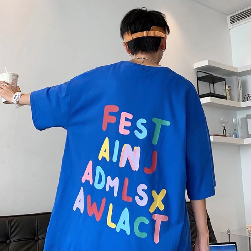 Áo Thun Tay Ngắn Dáng Rộng In Chữ Thời Trang Mùa Hè Phong Cách Hàn Quốc Cho Nam Size M-8XL