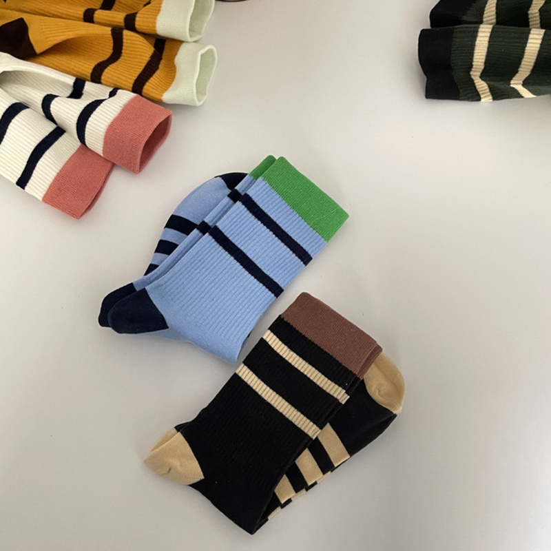 1 Đôi Vớ Thể Thao Cotton Họa Tiết Sọc Màu Sắc Tương Phản Dành Cho Nam Và Nữ