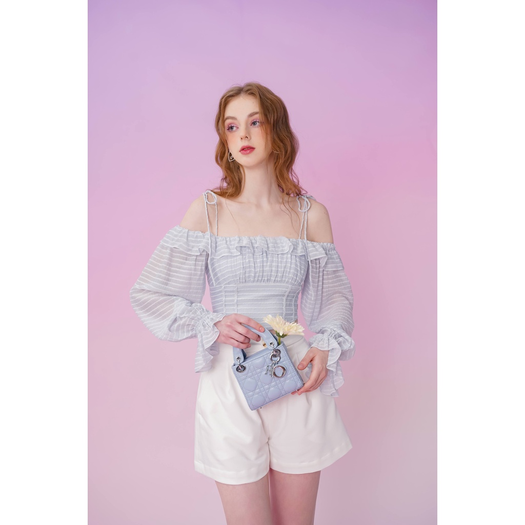 Áo kiểu nữ Méo shop hai dây trễ vai bèo nhún phong cách Hàn Quốc Kandy