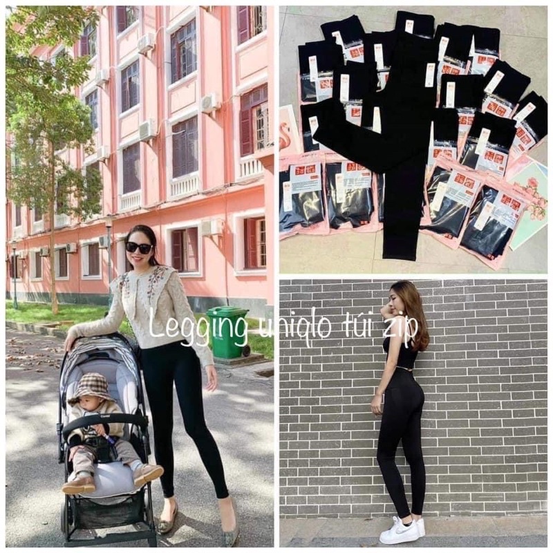KÈM ẢNH THẬT-Quần legging đen U.ni túi zip hồng