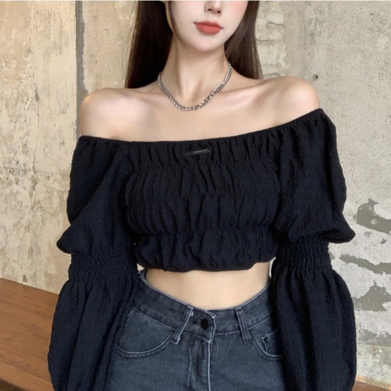 Áo Croptop | Áo Croptop Trễ Vai Dài Tay Chất Mềm Mai Ulzzang Phong Cách Hàn Quốc Thời Trang Hè 2022