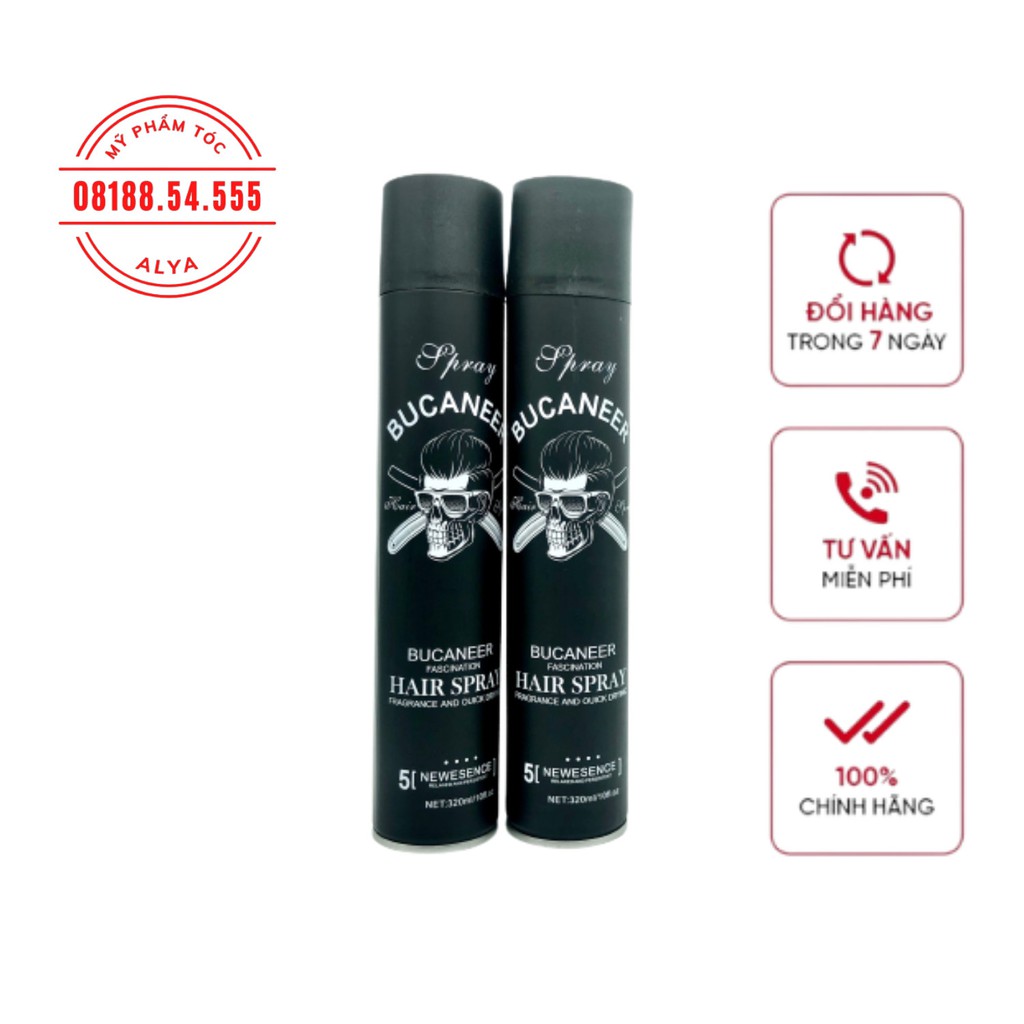 Gôm, Keo Xịt Tóc BUCANNER BARBER 320ml tạo kiểu giữ nếp cho tóc. HÀNG CHÍNH HÃNG