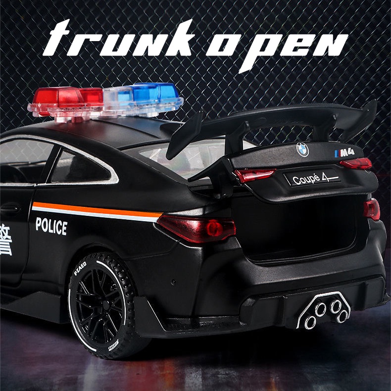 Mô Hình Xe Cảnh Sát BMW M4 Tỉ Lệ 1: 32 Bằng Hợp Kim Có Đèn Và Nhạc