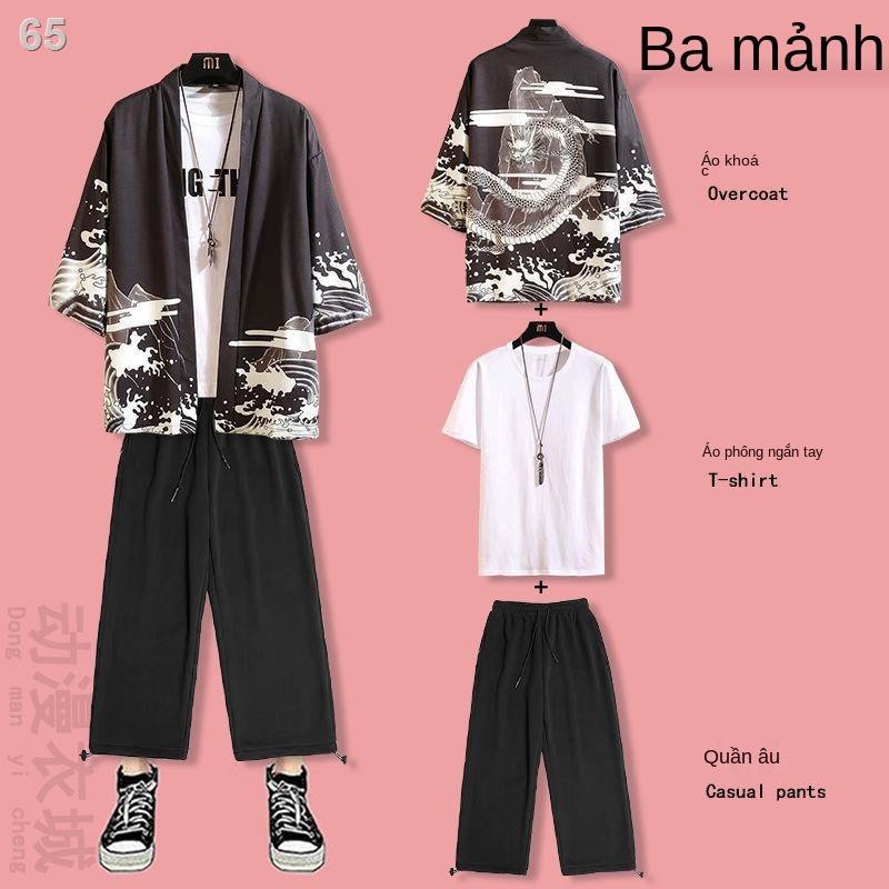Phong cách Trung Quốc Suit Hanfu nam giới mùa xuân và hè áo khoác len chống nắng, quần cắt ngắn tay, một bộ rất c