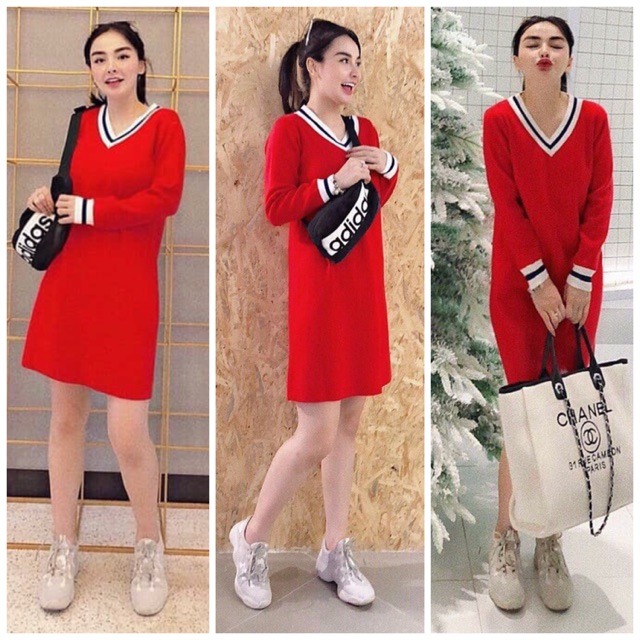 ĐẦM SUÔNG ĐỎ CỔ V (ẢNH THẬT CUỐI)