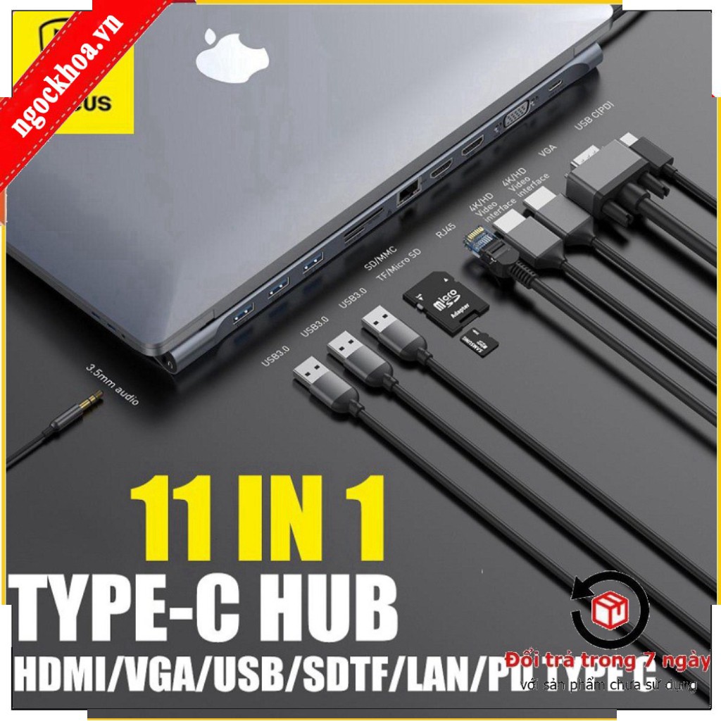 T-  Cổng Chuyển Đổi Đa Năng 11 in 1 USB Type-C Cho Laptop/ Macbook - Thương Hiệu Baseus