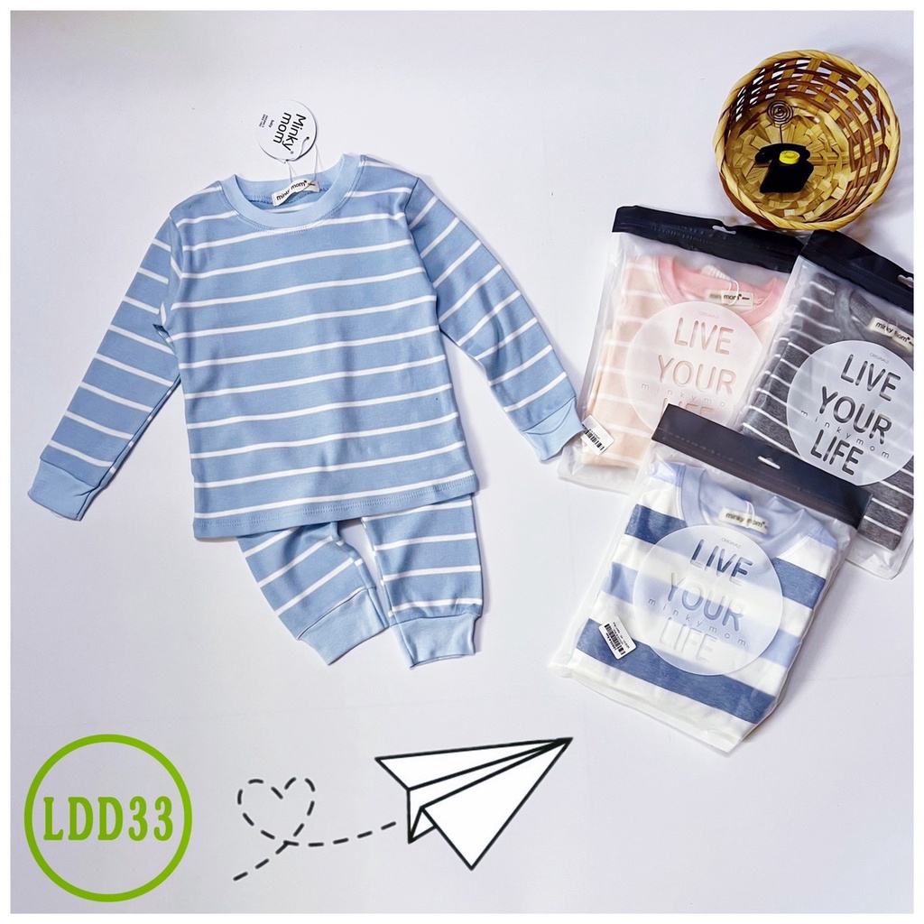 [LDD33] Bộ Dài Tay Thun Lạnh MINKY MOM Sọc Dệt Kẻ Ngang Chất Vải Mềm Mịn, Thấm Hút Mồ Hôi, Thoáng Mát, Dễ Chịu Cho Bé