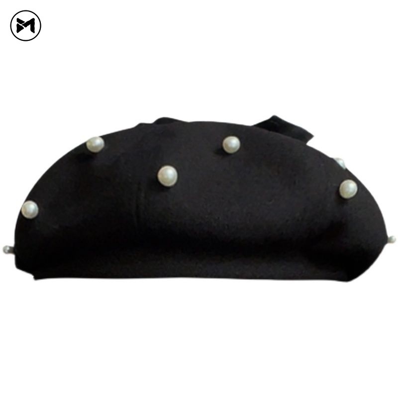 Mũ Beret Len Đính Nơ Ngọc Trai Dễ Thương Phong Cách Lolita Nhật Bản