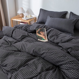 Bộ vỏ chăn ga gối - Poly kẻ gingham đen xám