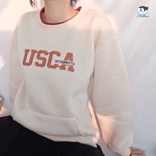 Áo Sweater nỉ nam nữ chữ thêu dáng rộng nhiều màu