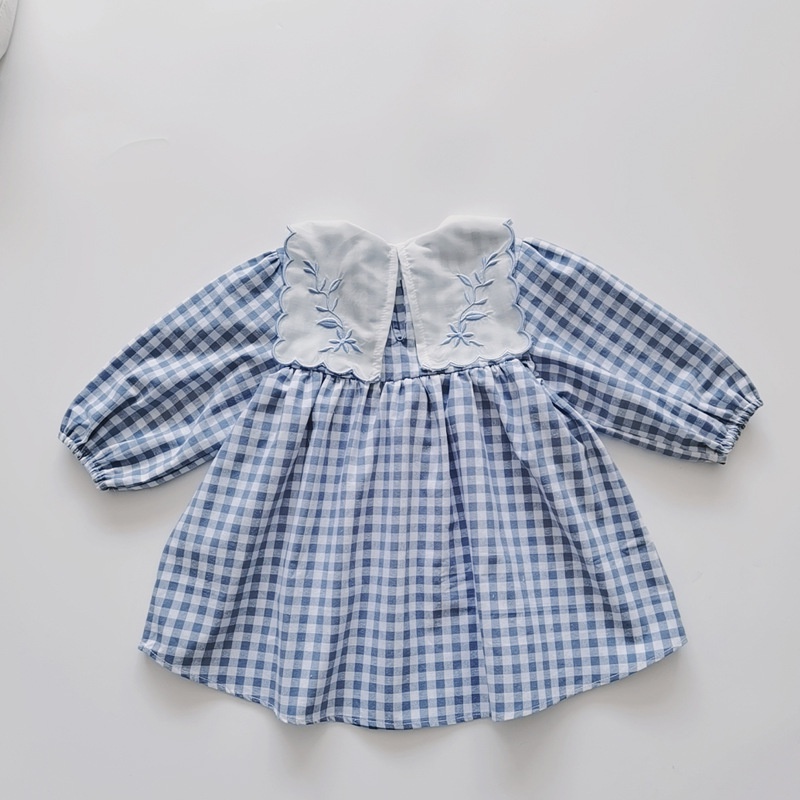 Đầm Cotton Cổ Thủy Thủ Thêu Họa Tiết Dễ Thương Kèm Băng Đô Cài Tóc Xinh Xắn Cho Bé Gái 0-5 Tuổi