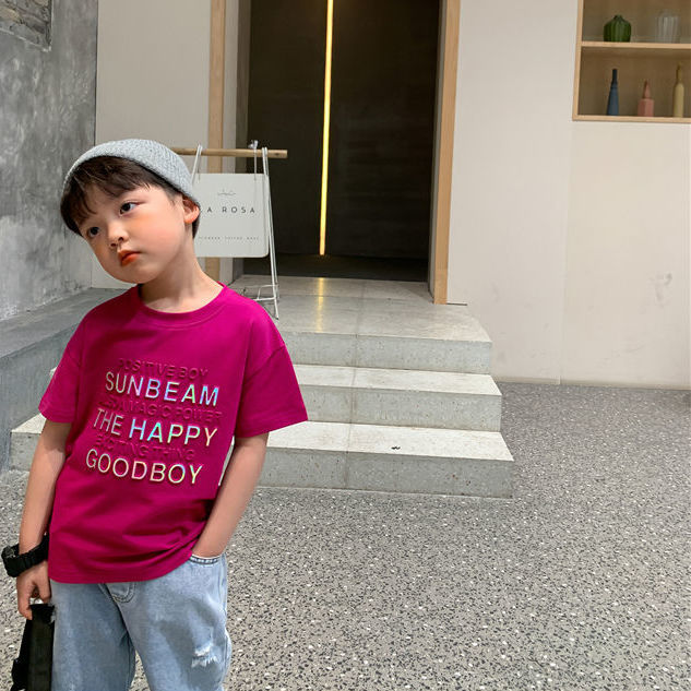 Áo thun cotton tay ngắn cổ tròn dáng rộng thời trang cho bé trai