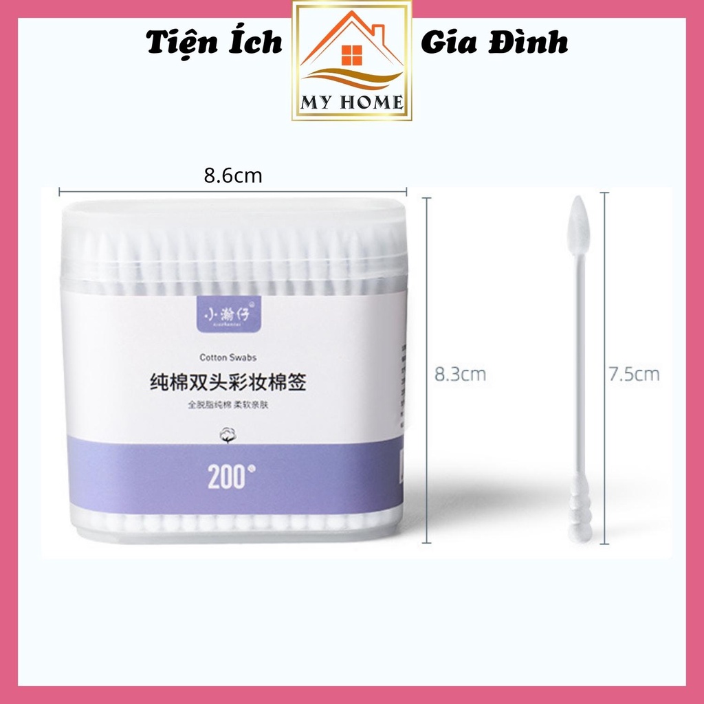 Hộp 200 tăm bông ngoáy tai 2 đầu, tăm bông ngoáy tai người lớn đa năng