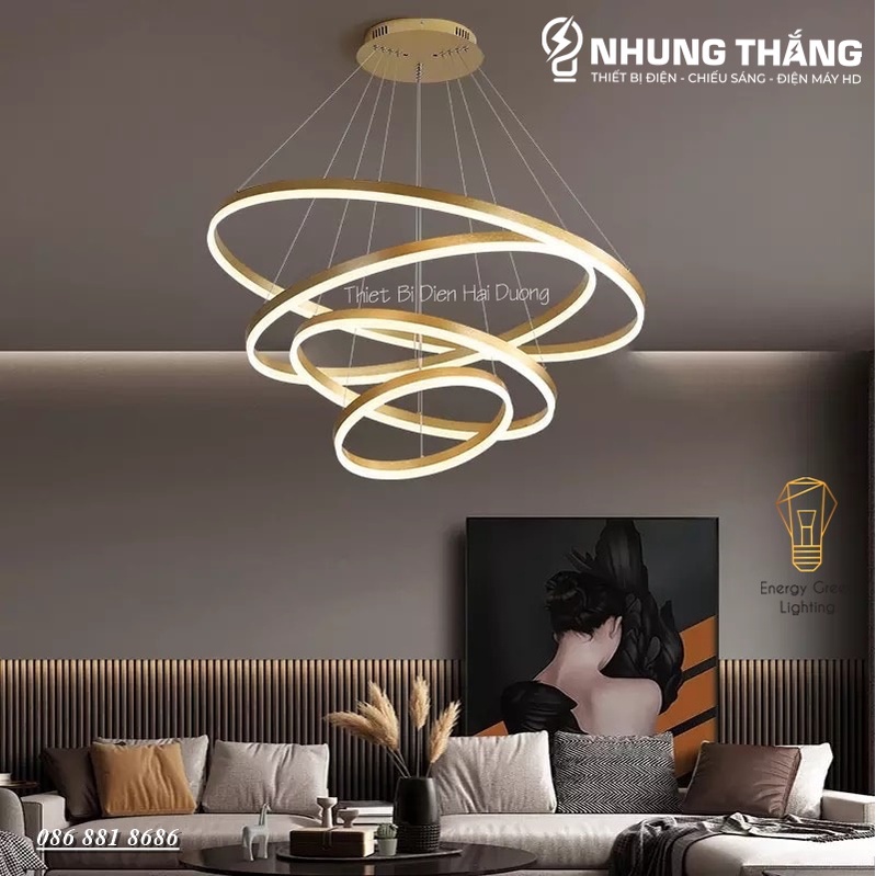 Đèn Thả Trần 4 Vòng Đan Chéo Song Song TBD830 - 3 Chế Độ Ánh Sáng - Tăng Giảm Ánh Sáng - Điều Khiển Từ Xa