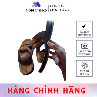 Dép da nam trung niên cao cấp da bò thật đế cao su khâu