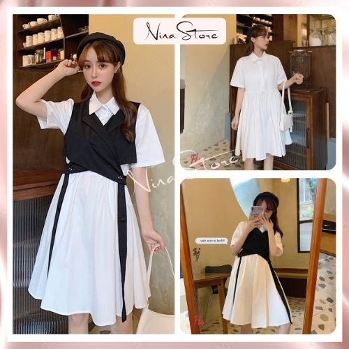 Set Váy Sơ Mi Kèm Gile Đai Tách Mềm Mịn Không Nhăn Unisex Mặc Được 2 Kiểu NinaStore