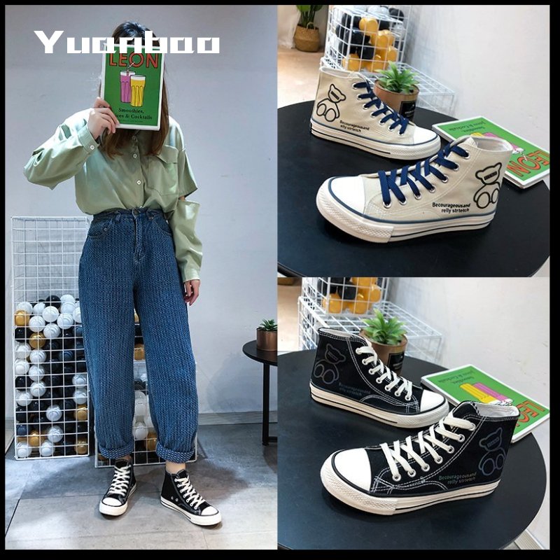 [Ready stock] high-top canvas shoes couple canvas shoes multi-size fashion couple shoes Korean version increased canvas shoes