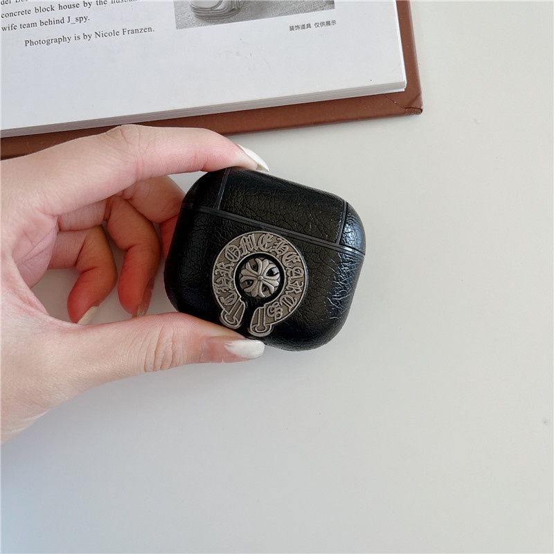 Vỏ Bảo Vệ Hộp Sạc Tai Nghe bluetooth Không Dây Airpods 1 2 3 pro 2 pro 2 Bằng Da Họa Tiết Thánh Giá Kèm Móc Treo Tiện Dụng