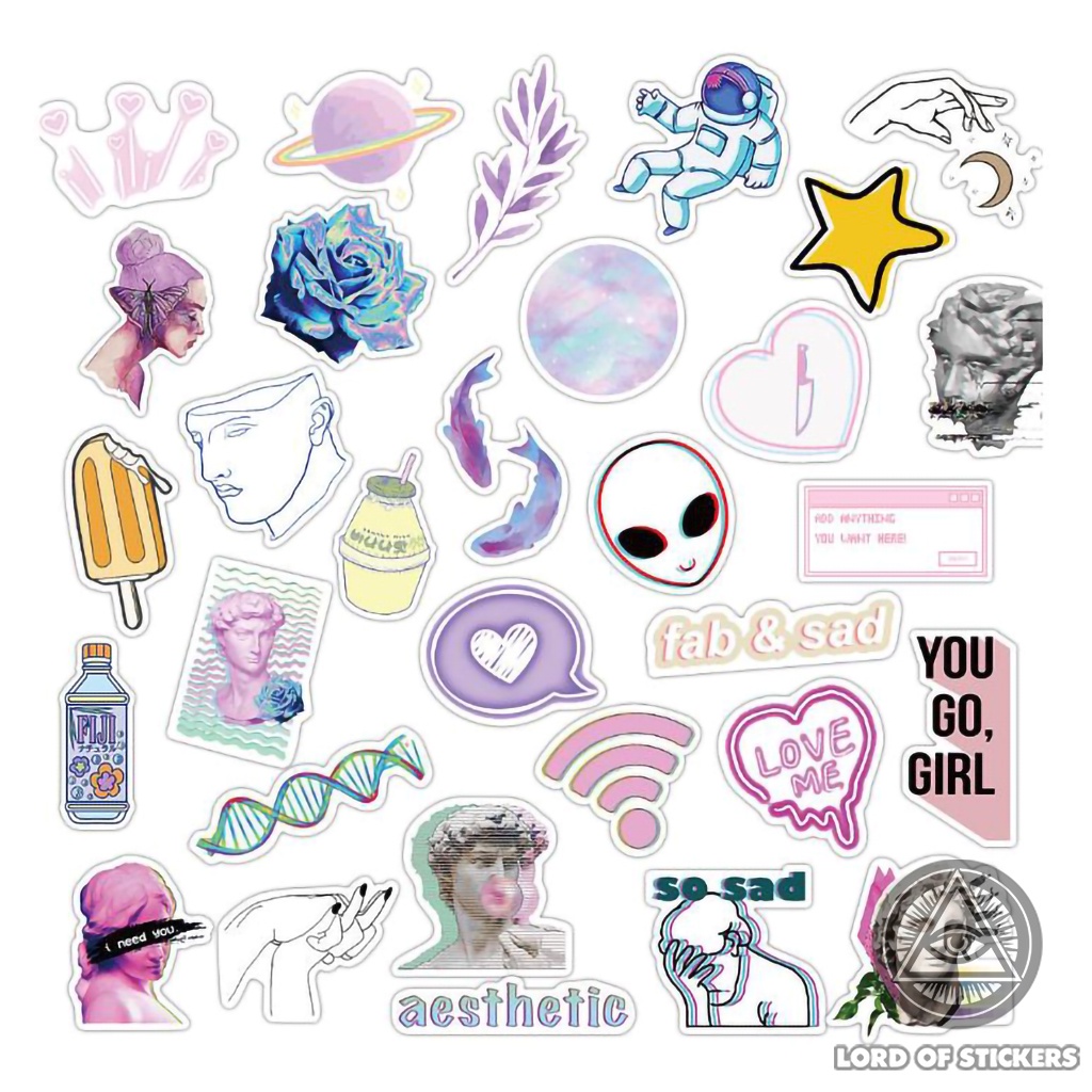 Set 50 Nhãn Dán Retro Aesthetic Lofi Sticker Phong Cách Hoạt Hình Chống Thấm Nước Trang Trí Mũ Bảo Hiểm, Sổ Dễ Thương