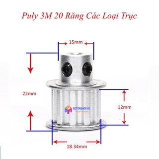 Mts puly bánh răng nhôm 3m 20 răng bản 11mm trục 5mm, 6mm, 8mm, 10mm