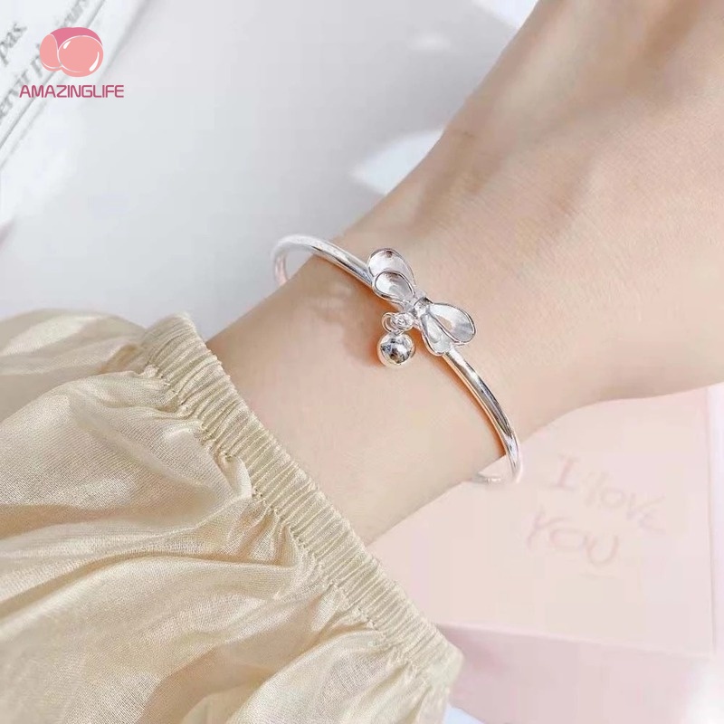 Vòng Đeo Tay Mạ Bạc Phối Chuông Và Nơ Dễ Thương Có Thể Điều Chỉnh