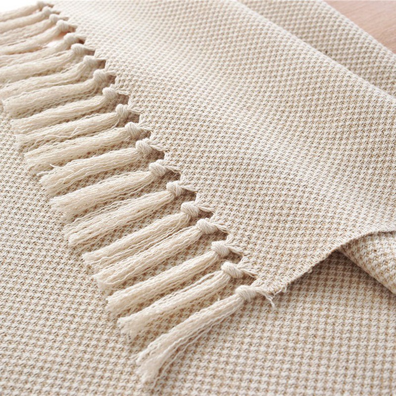 Khăn trải bàn vải cotton bện màu be phong cách cổ điển