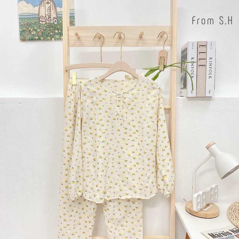 [ ẢNH THẬT ] Pijama xốp đũi Hàn cổ viền bèo/cổ nút tay bo hoạ tiết xinh xắn. Bộ ngủ nữ hoạt hình dễ thương ( Pyjama )