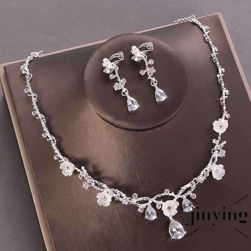 GETNOIVAS Set dây chuyền và đôi khuyên tai dáng dài đính hạt pha lê nhân tạo zircon sang trọng dành cho bạn nữ