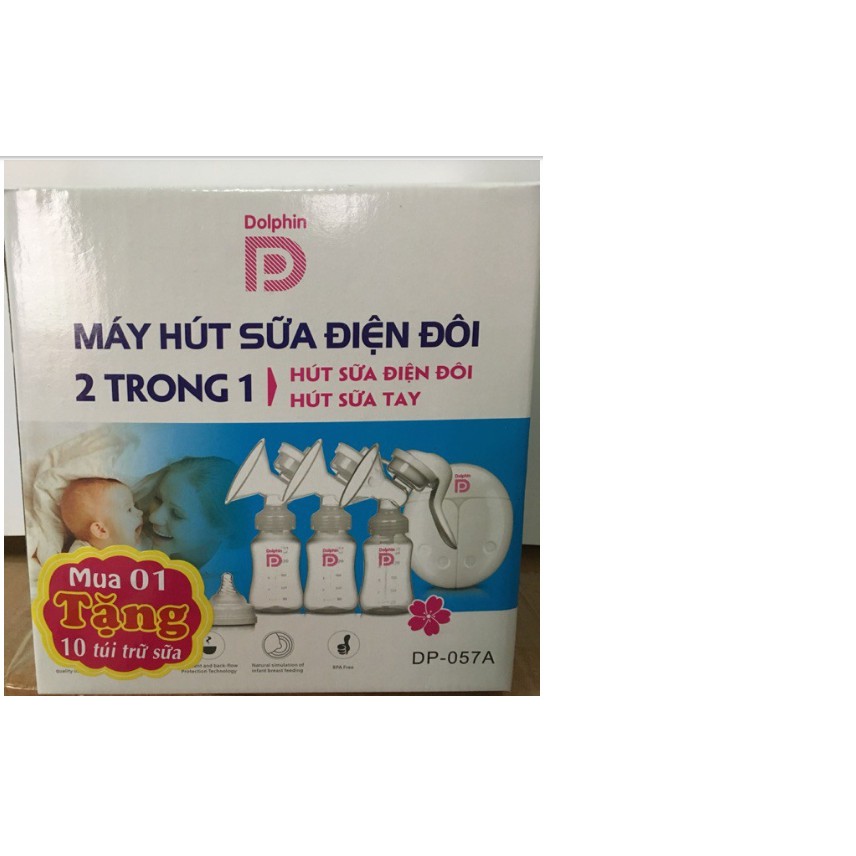 Máy hút sữa điện đôi và hút sữa tay 2 trong 1 Dolphin Việt Nam 150ml (Tặng 10 túi trữ sữa + bộ đầu hút)