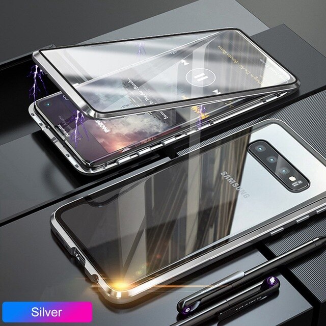 Ốp Điện Thoại Kim Loại Từ Tính Kính Cường Lực Hai Mặt Bảo Vệ 360 Độ Cho Samsung Galaxy Note 8 9 10 10+ 20 Ultra