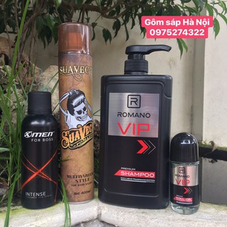 COMBO Dầu gội cao cấp Romano Vip 650gr - tặng lăn khử mùi Romano Vip +GôM XỊT TÓC GIỮ NẾP + xịt khử mùi toàn thân X-Men