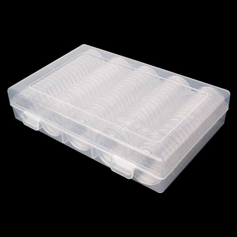 ❤❤ 30mm Coin Holder Capsule Storage Box With Two White Pad Rings For 25mm 27mm