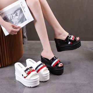 Dép đế xuồng cao gót hở mũi thời trang cho nữ 12cm 