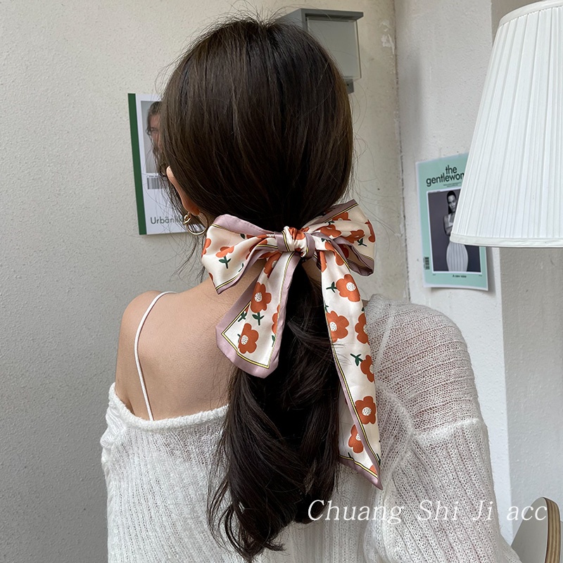 Thun cột tóc hình băng rôn cột nơ đính ngọc trai nhân tạo thời trang cho nữ