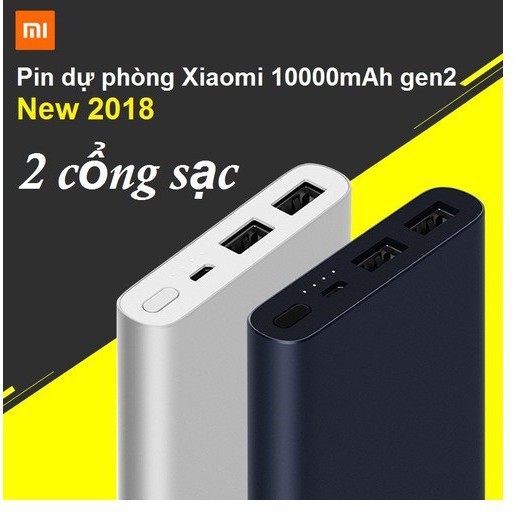 Pin sạc dự phòng Xiaomi 2S 10000mAh (Gen 2 New - 2 cổng USB ) - Hàng chính hãng