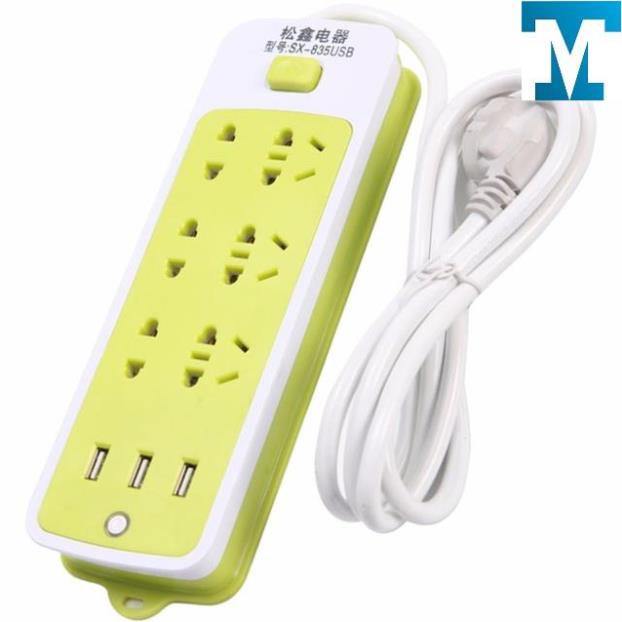 Ổ cắm điện chống giật 6 lỗ 3 cổng usb đa năng