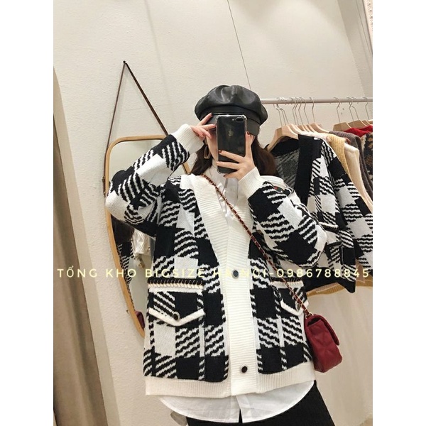 (ANHBIGSIZE) Áo khoác/ Áo len cadigan ô viền túi hàng QCCC 60-85kg