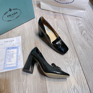 Giày cao gót prada da bóng gót trụ fullbox