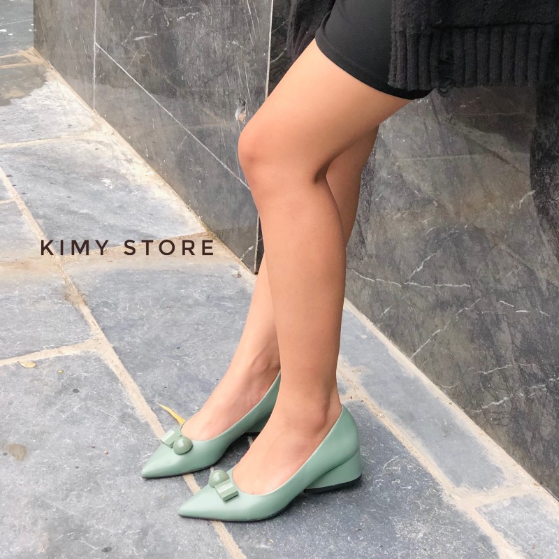 Giày công sở nữ mũi nhọn logo vuông tròn, gót giọt nước cao 3cm - Hàng VNXK - Kimy Store